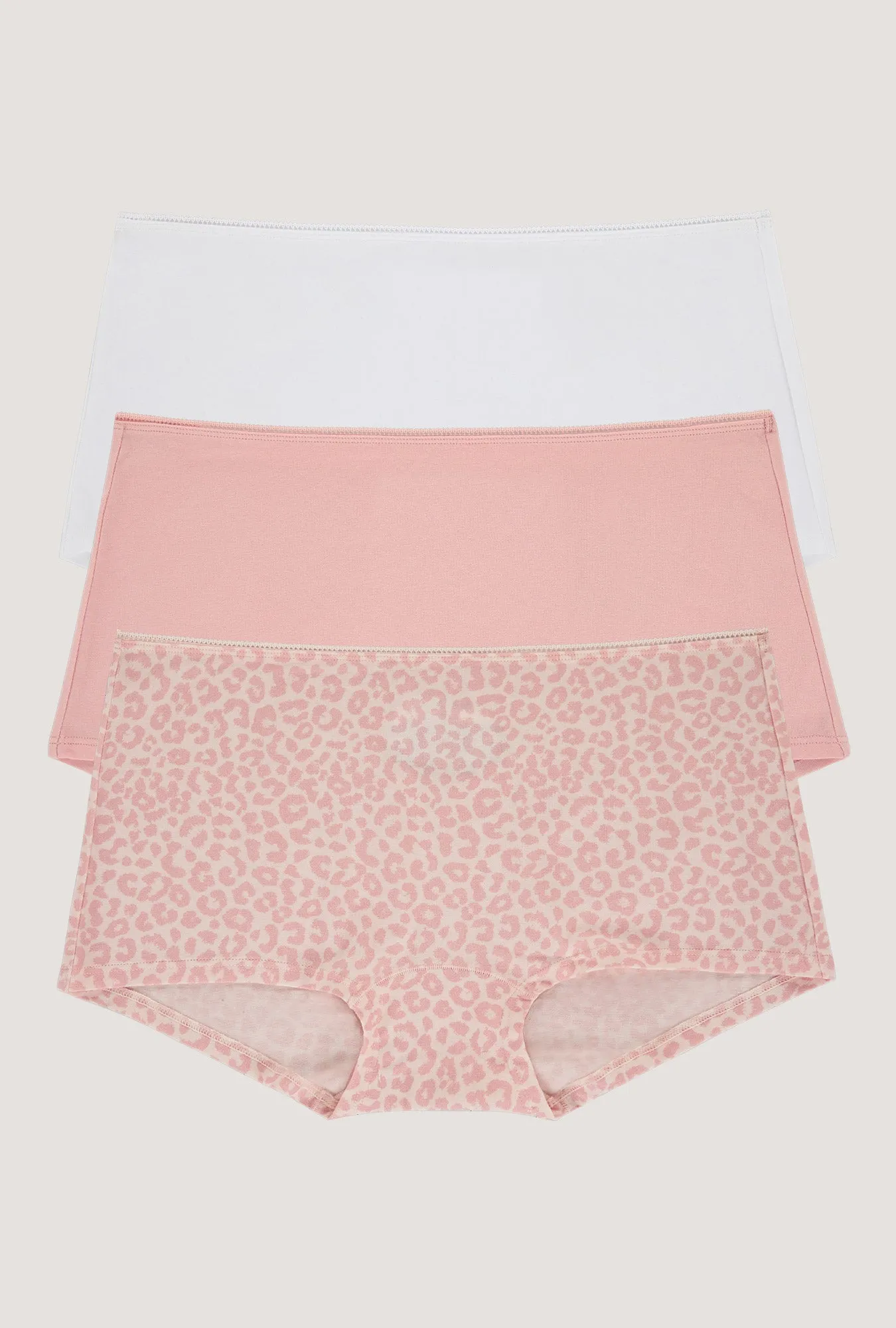 Stretch Jersey Boyshort Underwear 3 Pack- White, First Blush, Animal Instinct sold by BedHead