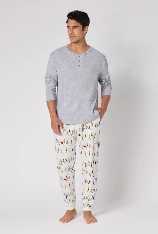 Run Nyc Run Men's Long Sleeve Henley And Jogger Stretch Jersey Pj Set made by BedHead