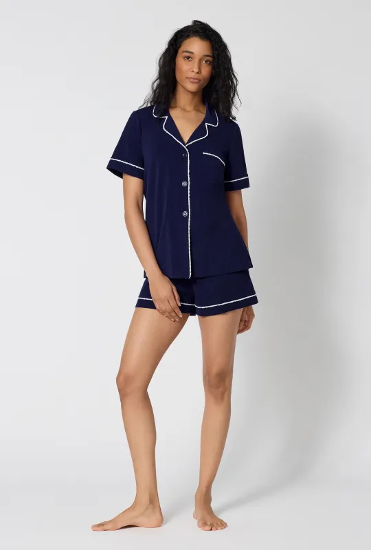 Midnight Navy Short Sleeve Classic Shorty Stretch Jersey Pj Set made by BedHead