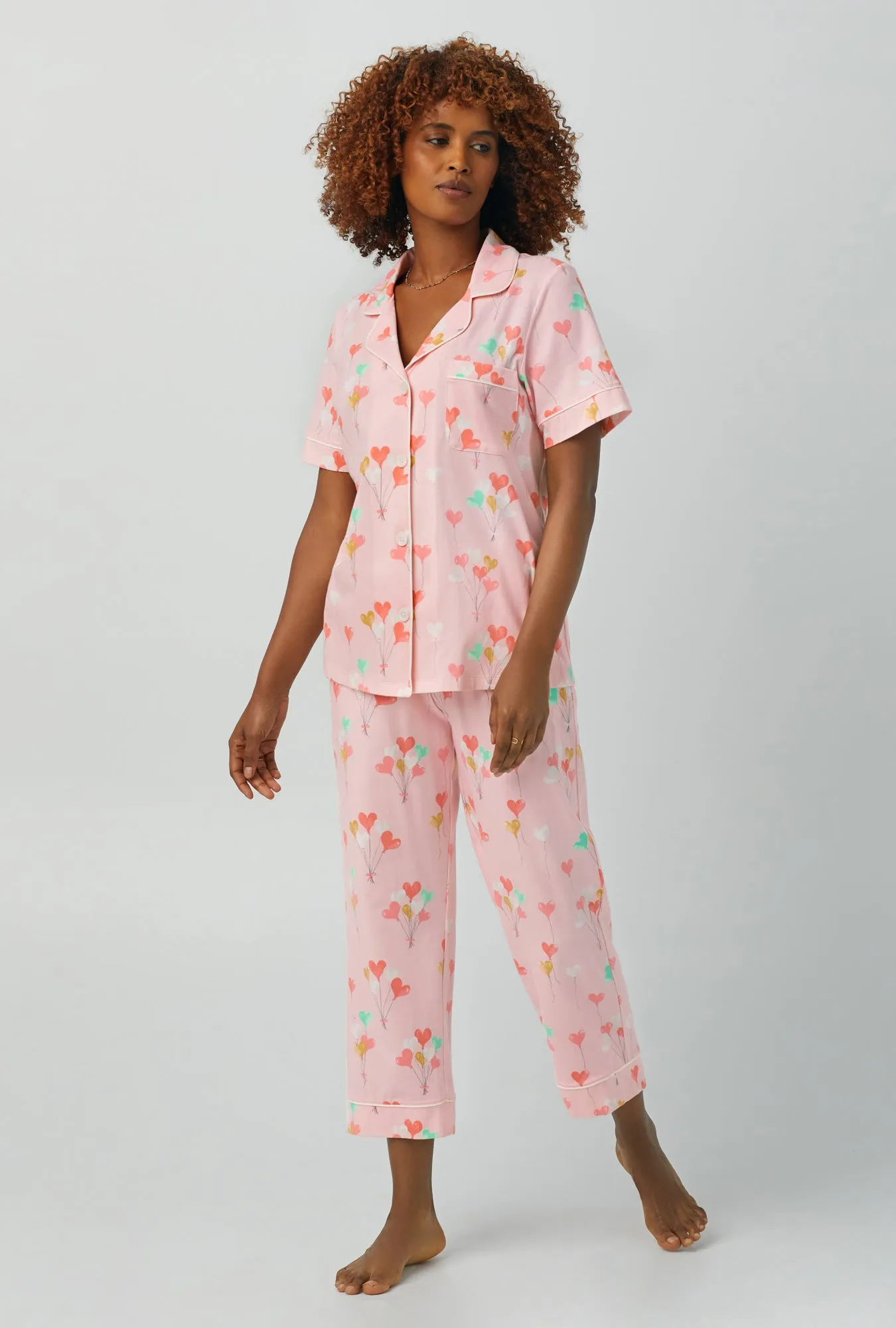 Floating Hearts Short Sleeve Classic Stretch Jersey Cropped PJ Set sold by BedHead product image thumbnail 3