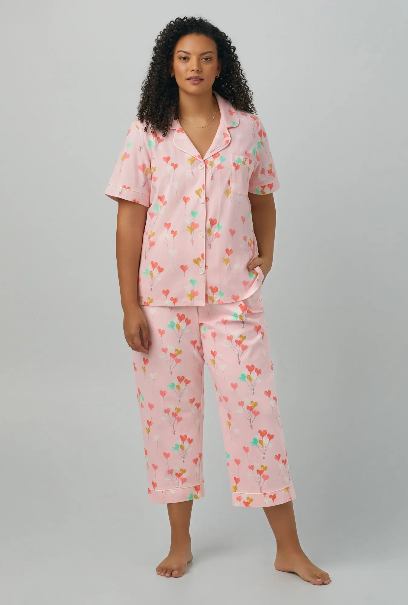 Floating Hearts Short Sleeve Classic Stretch Jersey Cropped PJ Set sold by BedHead product image thumbnail 5
