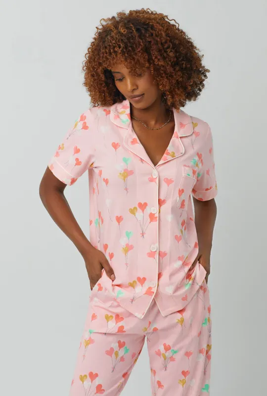 Floating Hearts Short Sleeve Classic Stretch Jersey Cropped PJ Set made by BedHead
