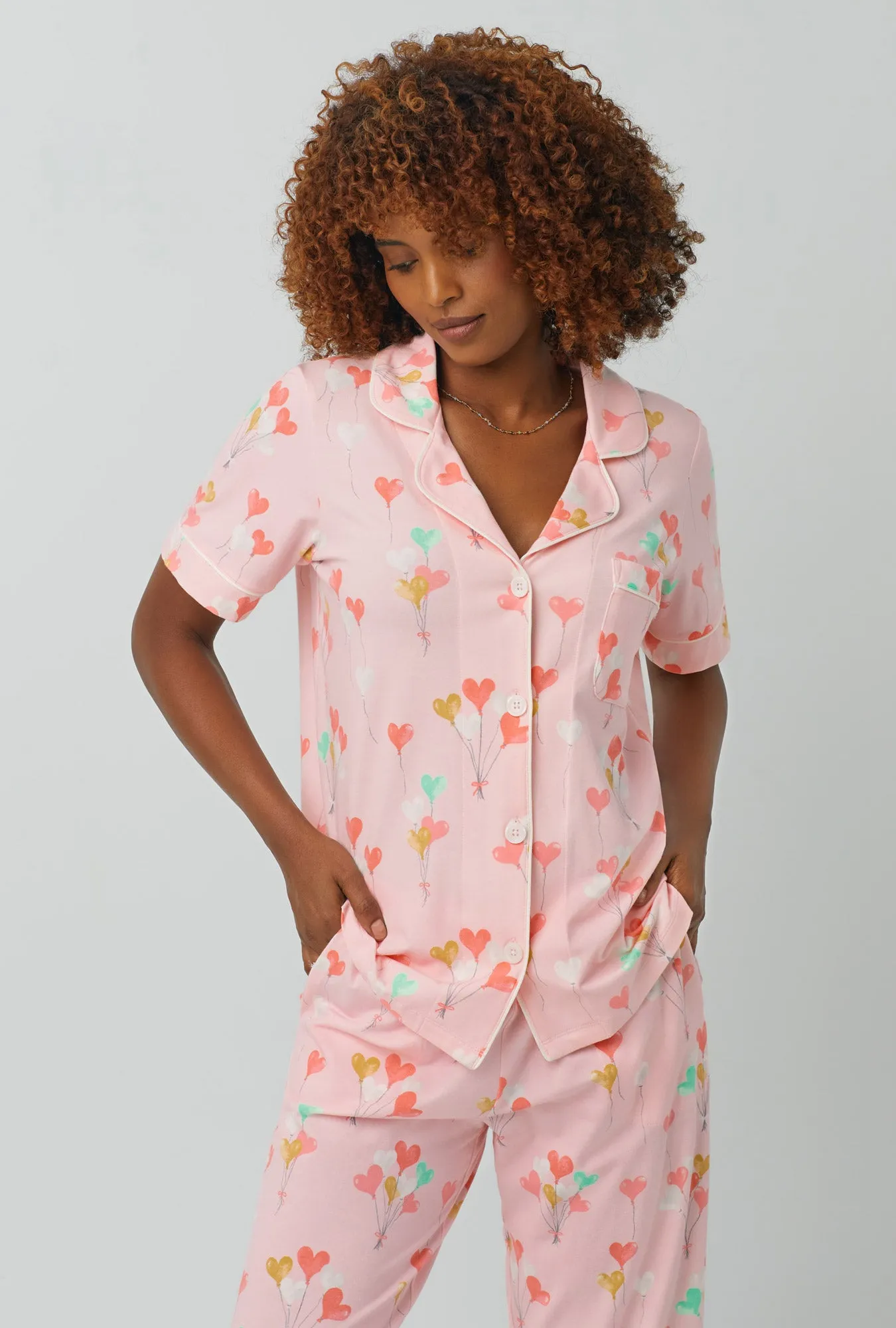 Floating Hearts Short Sleeve Classic Stretch Jersey Cropped PJ Set sold by BedHead