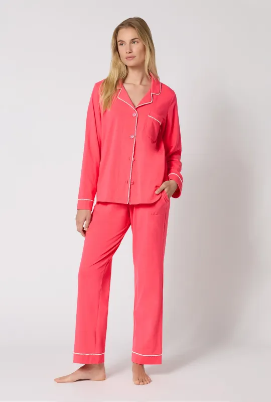 Coral Red Long Sleeve Classic Stretch Jersey Pj Set made by BedHead