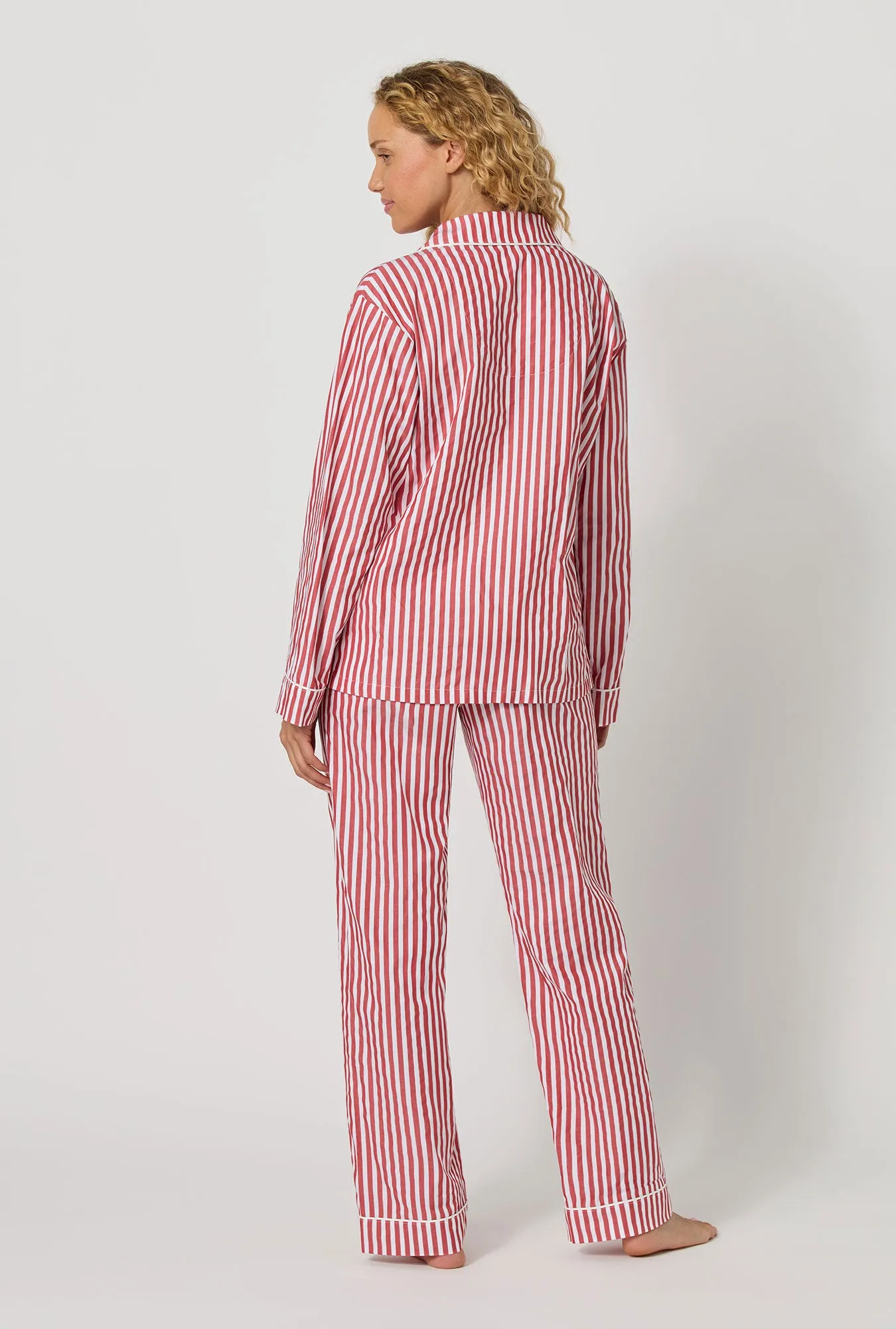 Red Signature Stripe Long Sleeve Classic Woven Cotton Sateen Pj Set sold by BedHead product image thumbnail 4