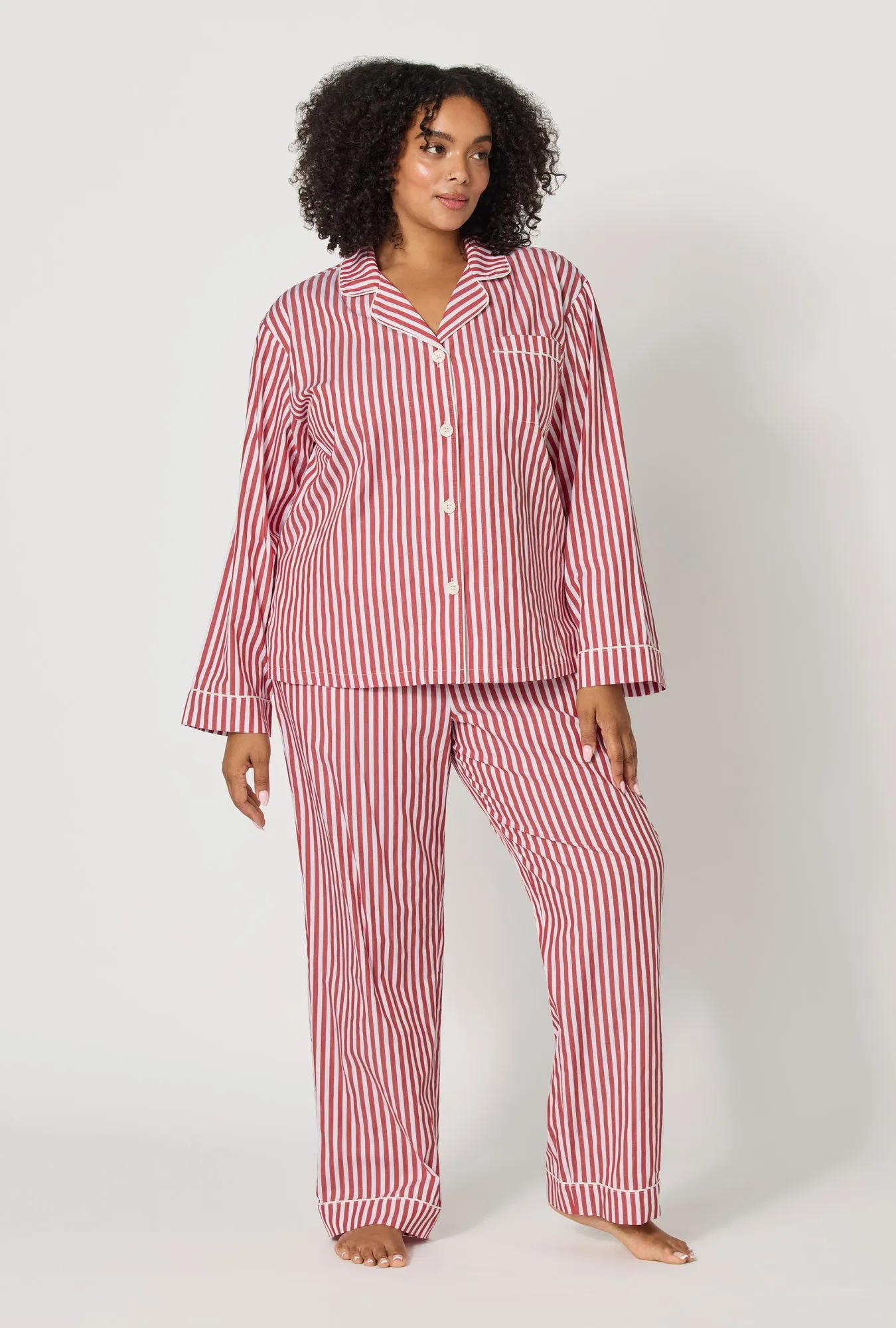 Red Signature Stripe Long Sleeve Classic Woven Cotton Sateen Pj Set sold by BedHead product image thumbnail 5