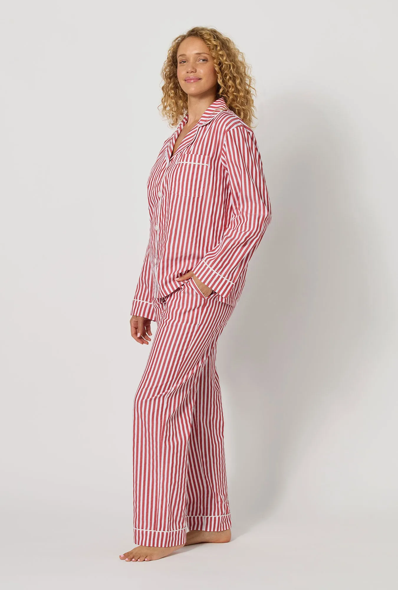 Red Signature Stripe Long Sleeve Classic Woven Cotton Sateen Pj Set sold by BedHead product image thumbnail 3