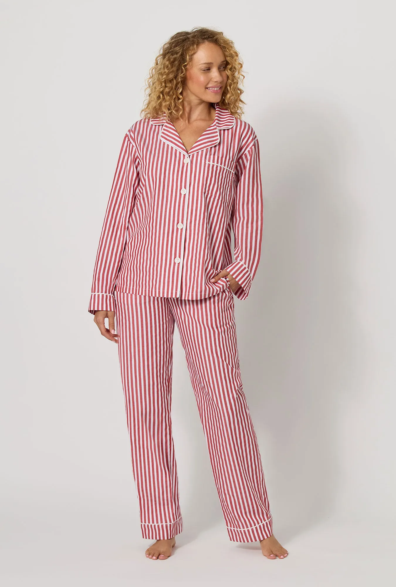 Red Signature Stripe Long Sleeve Classic Woven Cotton Sateen Pj Set sold by BedHead product image thumbnail 2