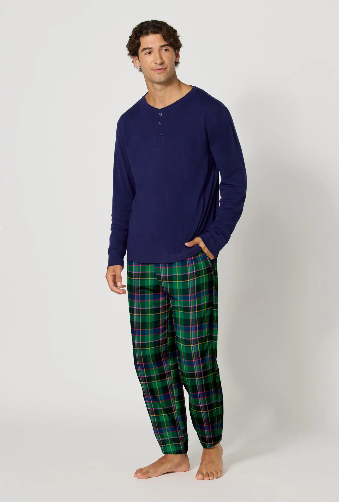 Winter Plaid Men's Long Sleeve Henley And Jogger Woven Portuguese Flannel Pj Set sold by BedHead product image thumbnail 2
