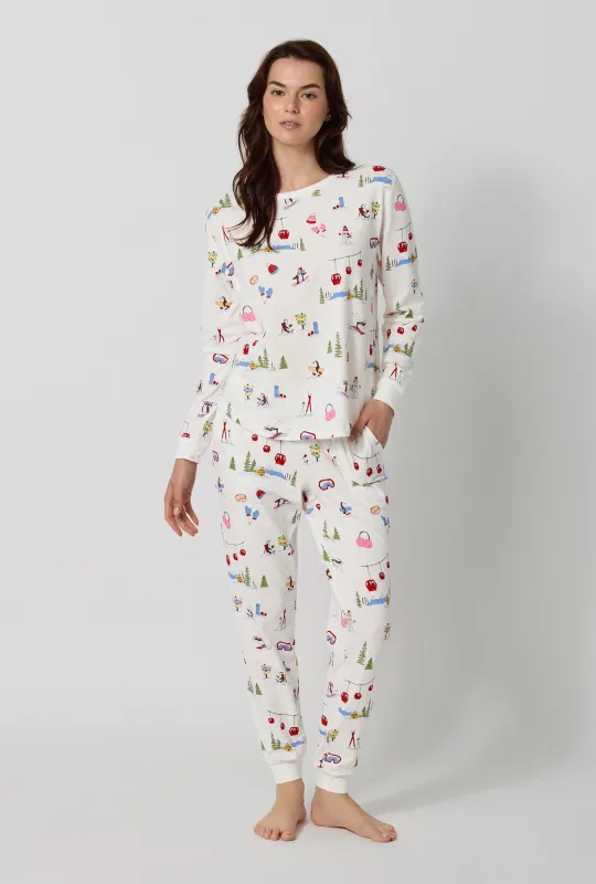 Snow Much Fun Long Sleeve Pullover Crew And Jogger Stretch Jersey Pj Set made by BedHead