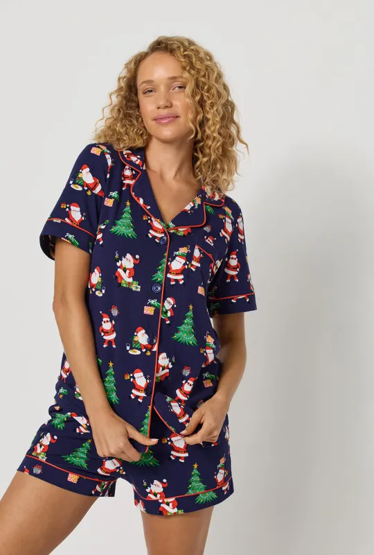 Santa's Night Out Short Sleeve Classic Shorty Stretch Jersey Pj Set made by BedHead
