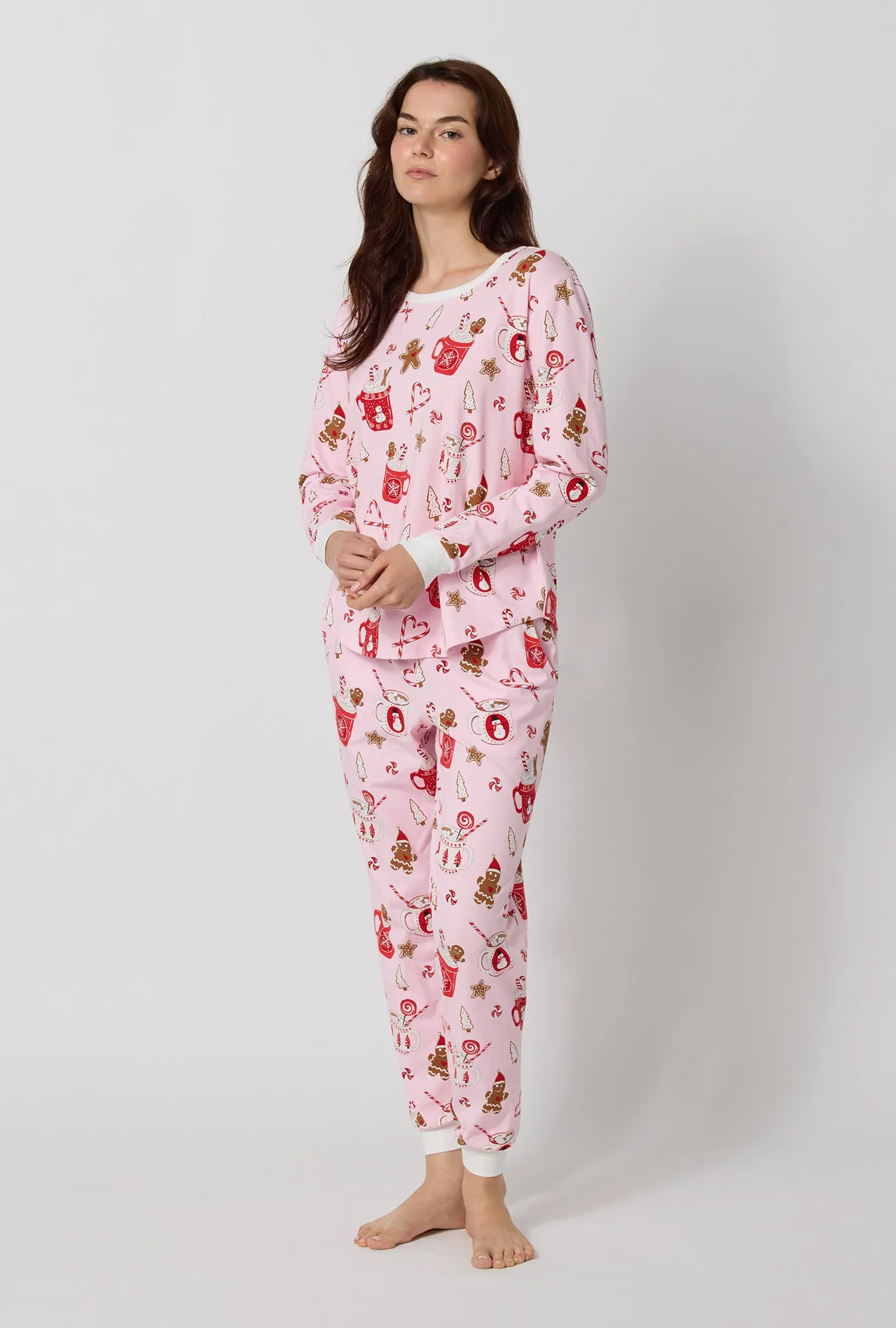 Candy And Cocoa Long Sleeve Pullover Crew And Jogger Stretch Jersey Pj Set sold by BedHead