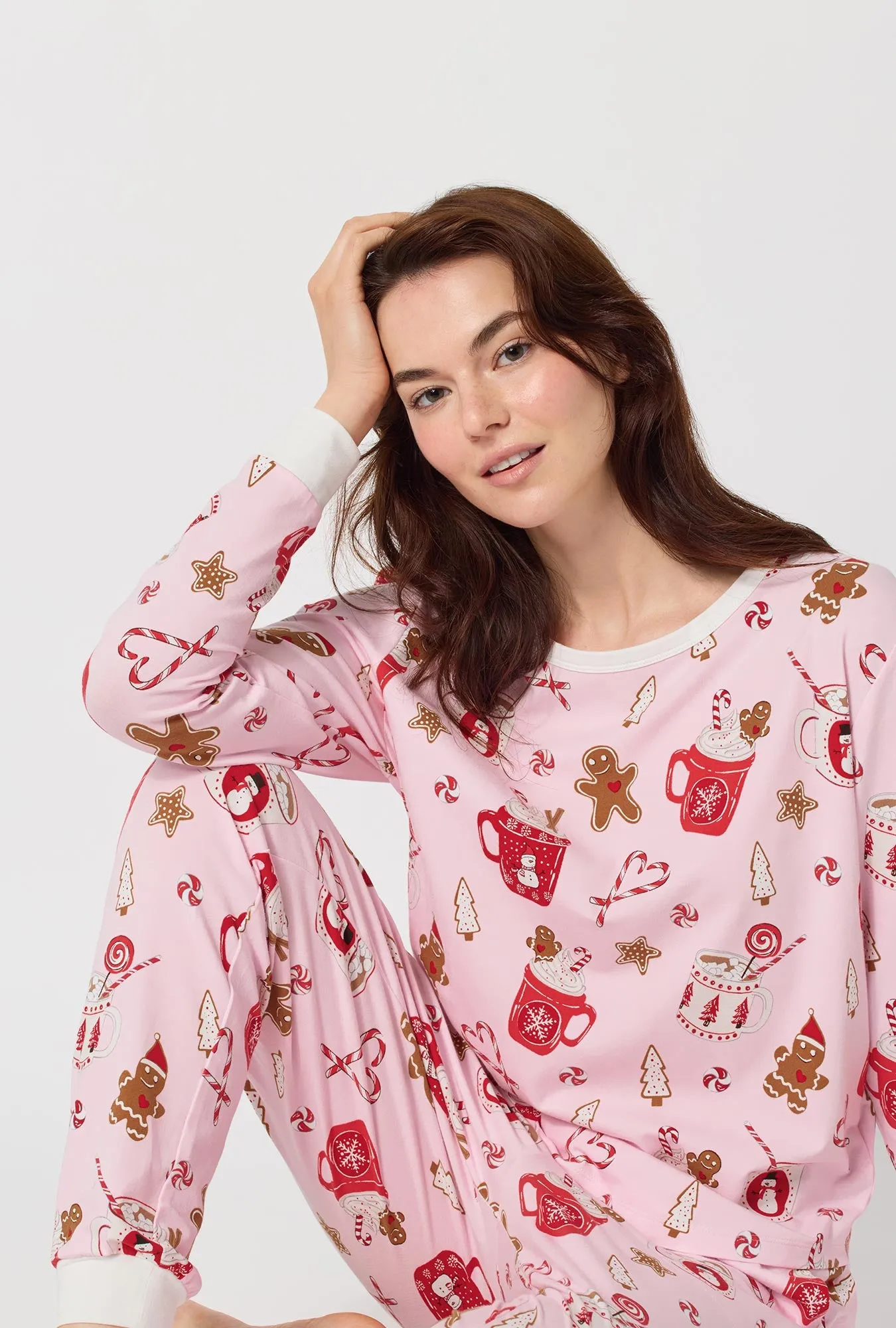Candy And Cocoa Long Sleeve Pullover Crew And Jogger Stretch Jersey Pj Set sold by BedHead product image thumbnail 3