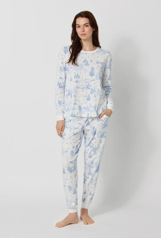 Winter Wonderland Long Sleeve Pullover Crew And Jogger Stretch Jersey Pj Set made by BedHead