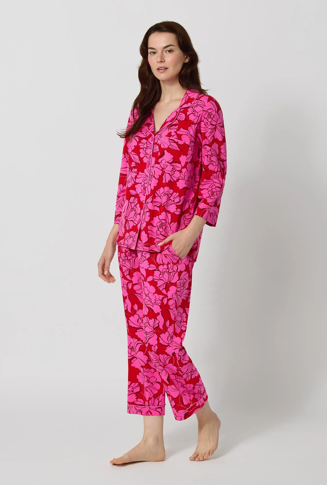 Isabella Flora 3/4 Sleeve Classic Stretch Jersey Cropped Pj Set sold by BedHead product image thumbnail 2