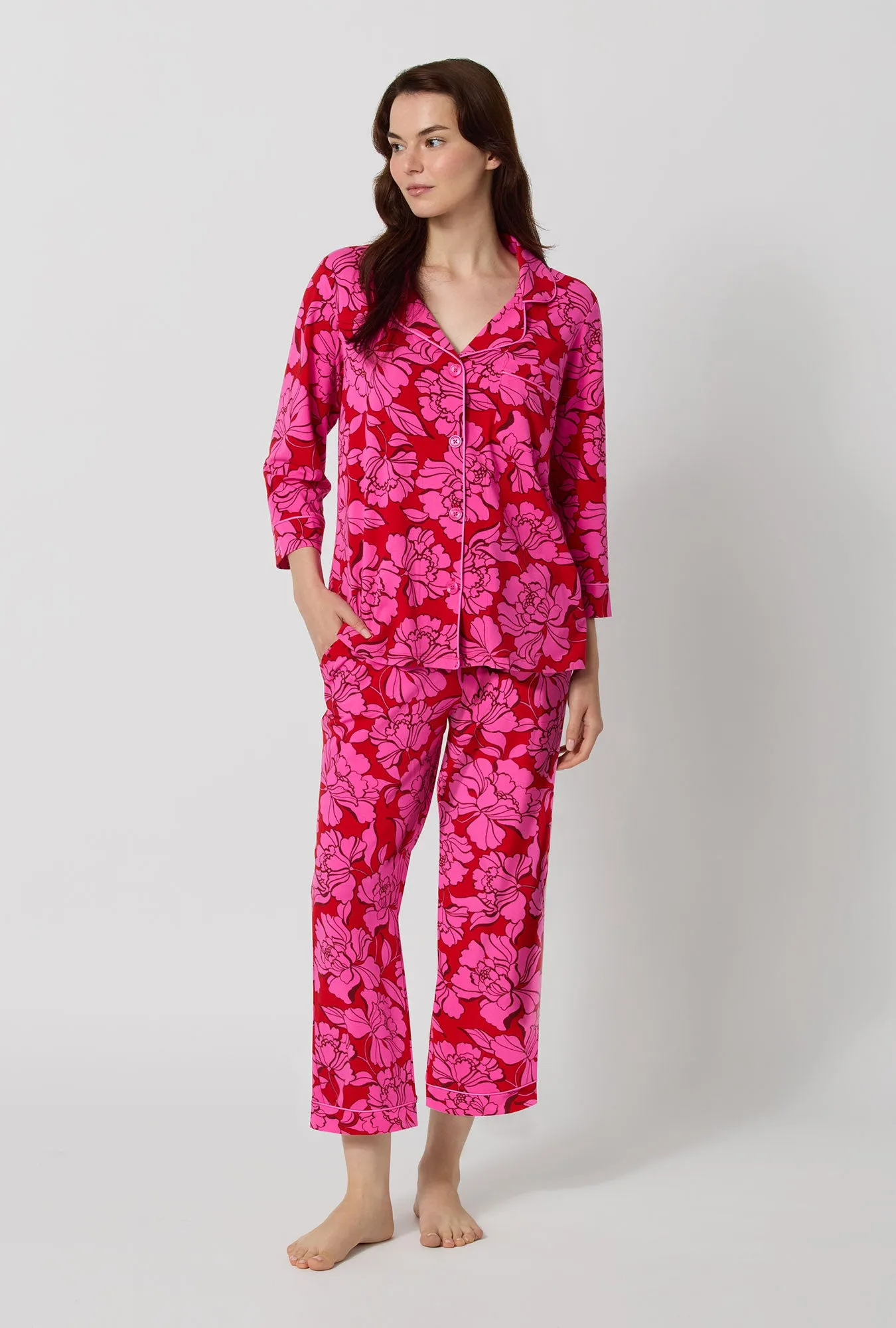 Isabella Flora 3/4 Sleeve Classic Stretch Jersey Cropped Pj Set sold by BedHead