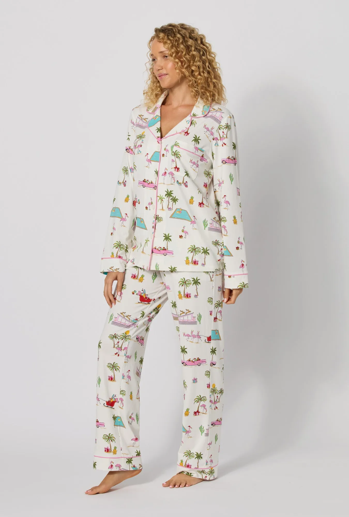 Festive Flamingos Long Sleeve Classic Stretch Jersey Pj Set sold by BedHead product image thumbnail 3