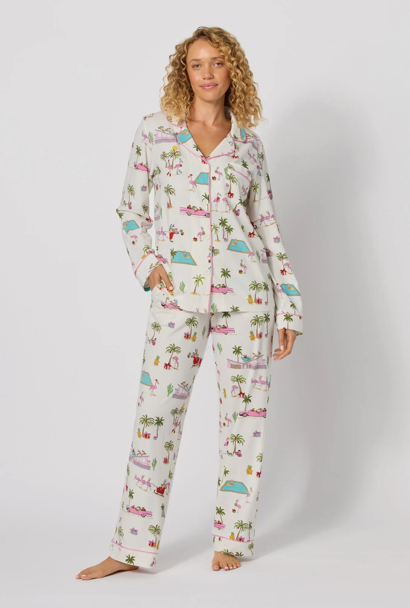 Festive Flamingos Long Sleeve Classic Stretch Jersey Pj Set sold by BedHead product image thumbnail 2