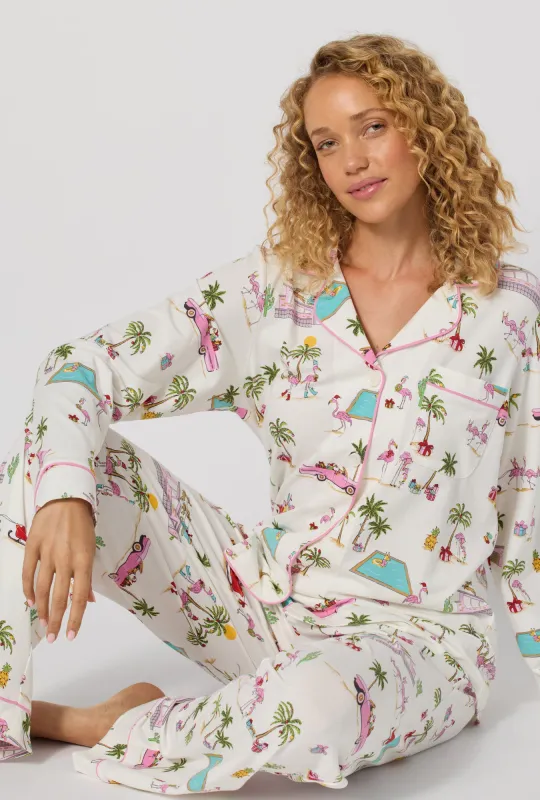 Festive Flamingos Long Sleeve Classic Stretch Jersey Pj Set made by BedHead