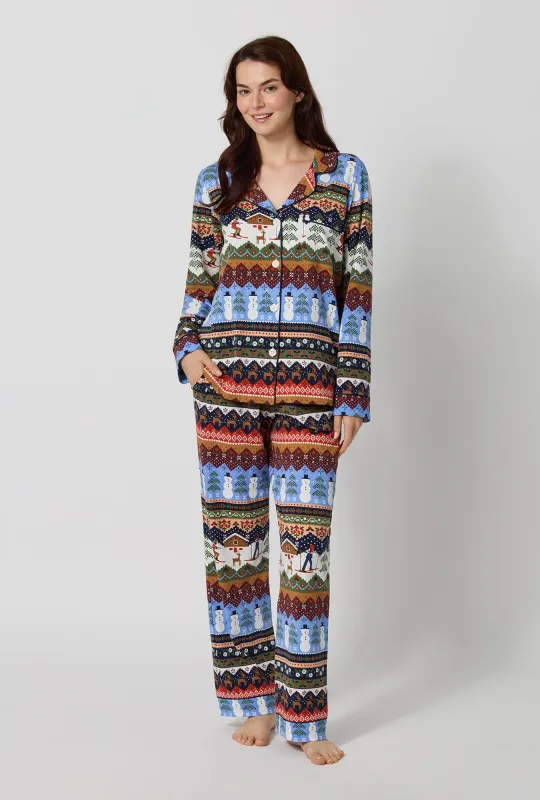 Rifle Paper Co. x BedHead PJs Ski Chalet Long Sleeve Classic Stretch Jersey Pj Set made by BedHead