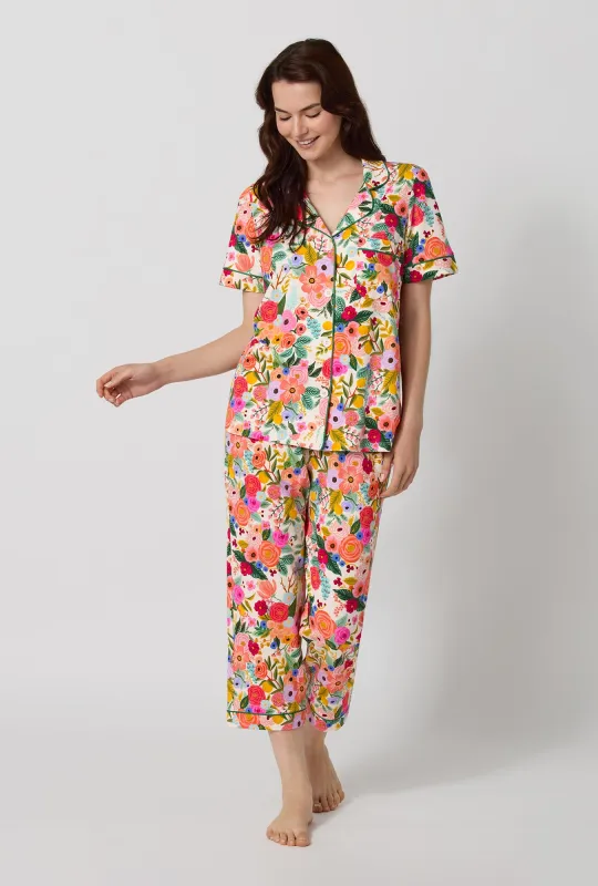 Rifle Paper Co. x BedHead PJs Garden Party Short Sleeve Classic Stretch Jersey Cropped Pj Set made by BedHead