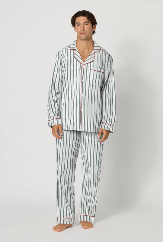 Peppermint Stripe Men's Long Sleeve Classic Woven Portuguese Flannel Pj Set made by BedHead