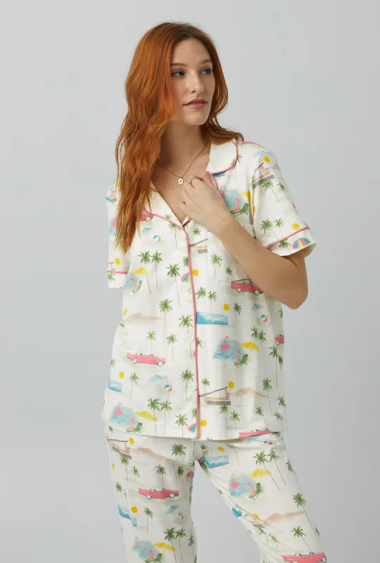 Welcome to Palm Springs Short Sleeve Classic Stretch Jersey Cropped PJ Set sold by BedHead