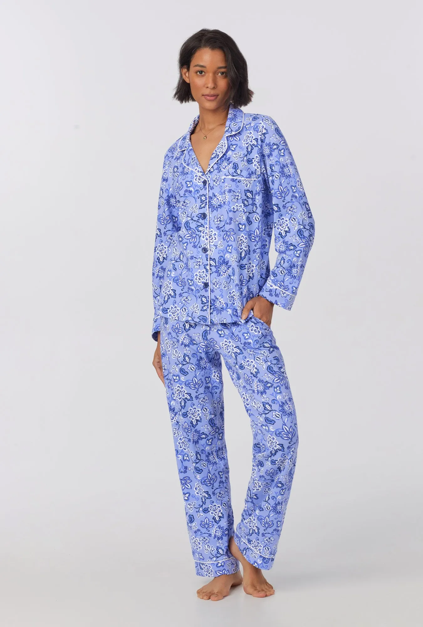 Blue Desert Flowers Long Sleeve Classic Stretch Jersey PJ Set sold by BedHead product image thumbnail 2