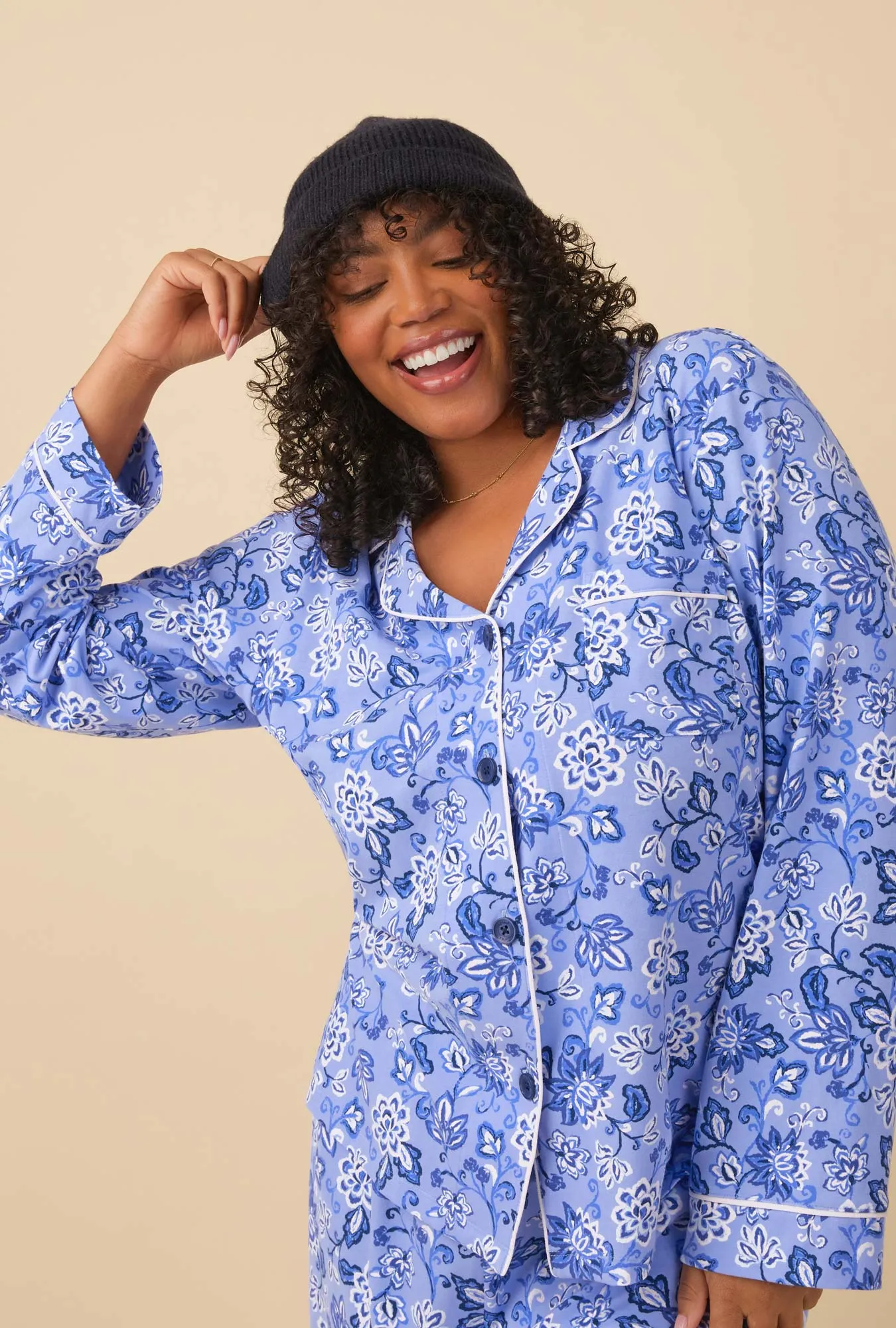 Blue Desert Flowers Long Sleeve Classic Stretch Jersey PJ Set sold by BedHead product image thumbnail 3