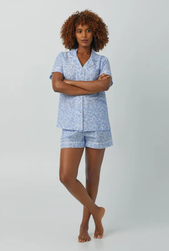 Something Blue Short Sleeve Classic Woven Cotton Silk Shorty PJ Set sold by BedHead