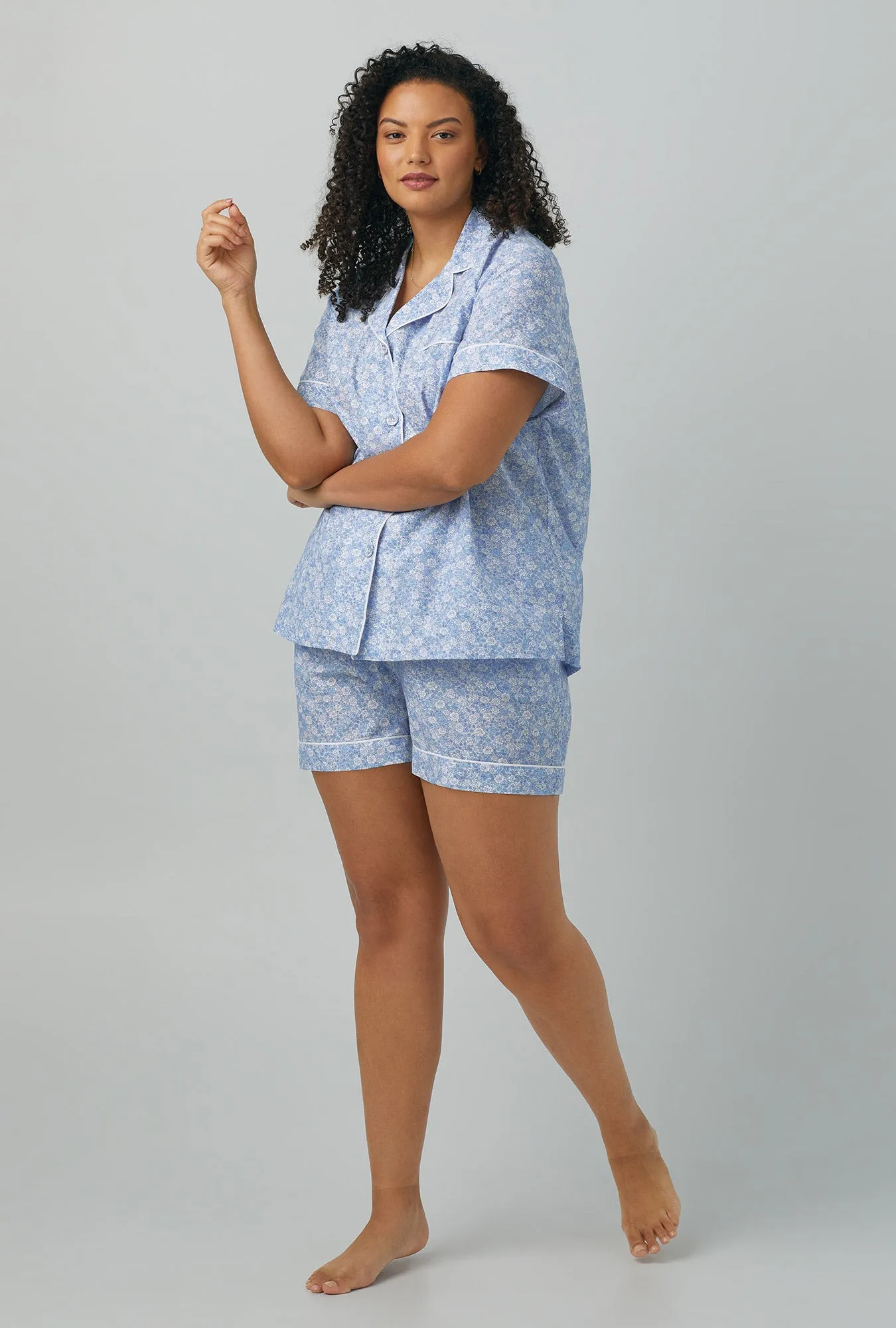 Something Blue Short Sleeve Classic Woven Cotton Silk Shorty PJ Set sold by BedHead product image thumbnail 4
