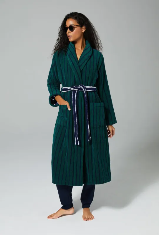 Field Stripe Unisex Long Woven Cotton Loop Turkish Terry Jacquard Robe sold by BedHead
