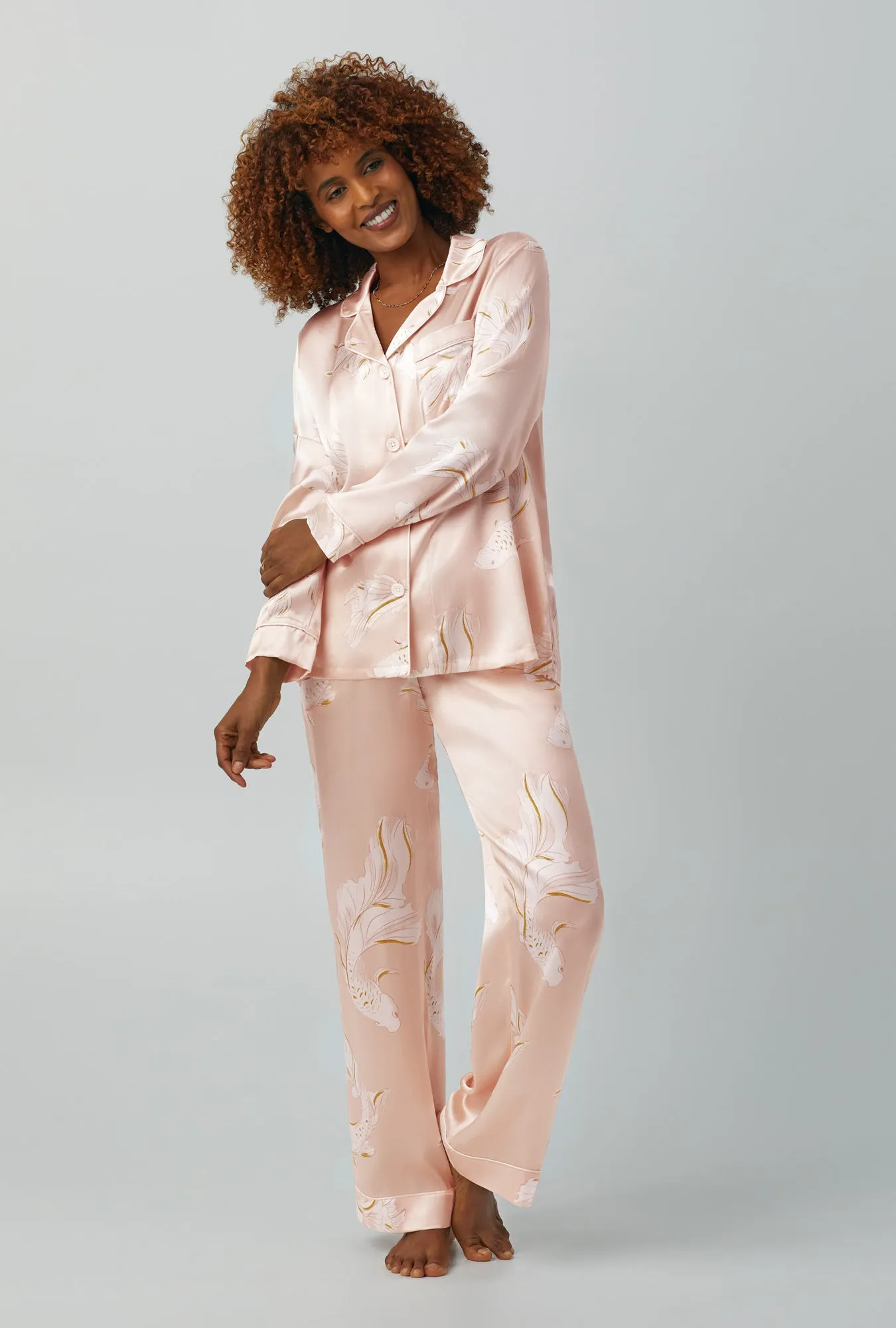 Koi Pond Long Sleeve Classic Washable Silk PJ Set sold by BedHead