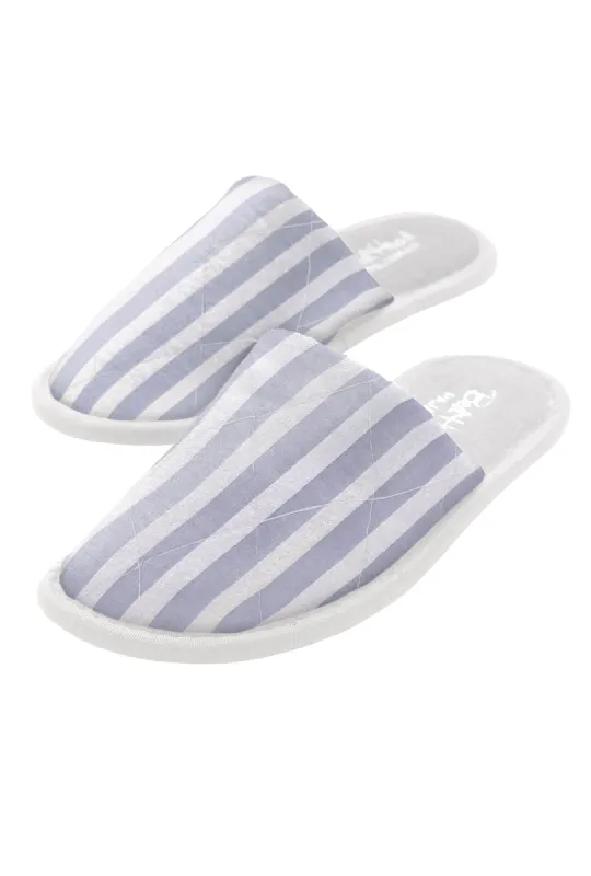 Blue 3D Stripe French Terry Lined Woven Cotton Unisex Slippers sold by BedHead