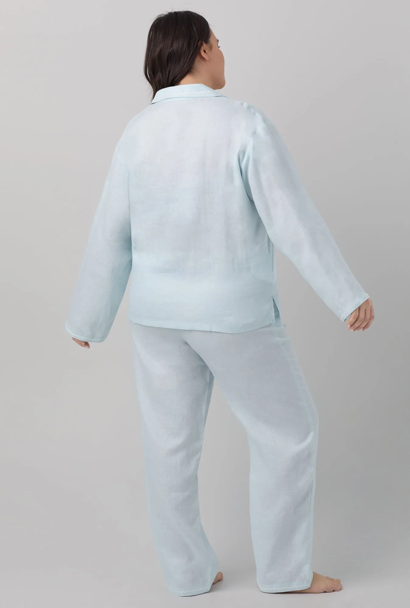 Delicate Blue Long Sleeve Classic Linen PJ Set sold by BedHead product image thumbnail 5