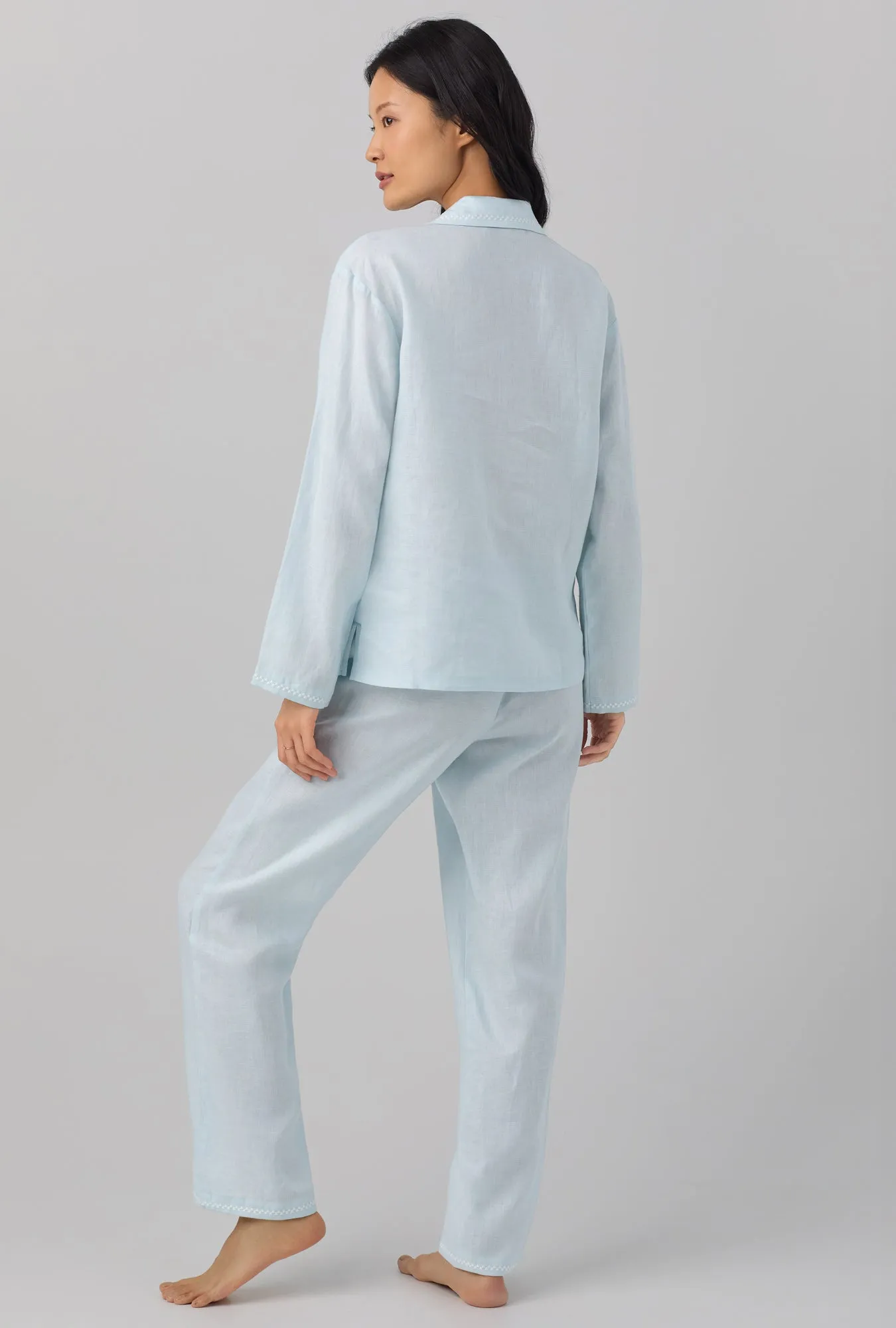 Delicate Blue Long Sleeve Classic Linen PJ Set sold by BedHead product image thumbnail 3