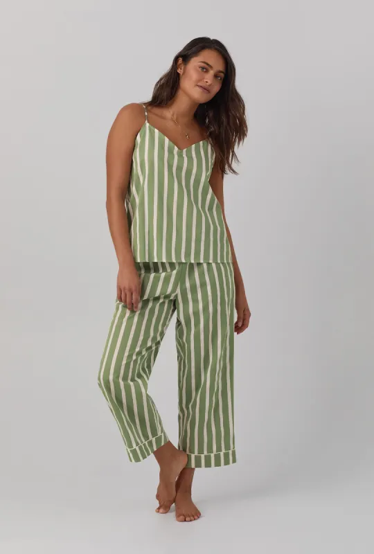 North Shore Stripe Tank Woven Cotton Sateen Cropped PJ Set made by BedHead