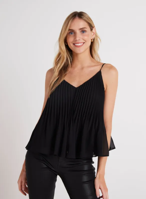 Sunburst Pleated Chiffon Cami - Black sold by Bella Dahl