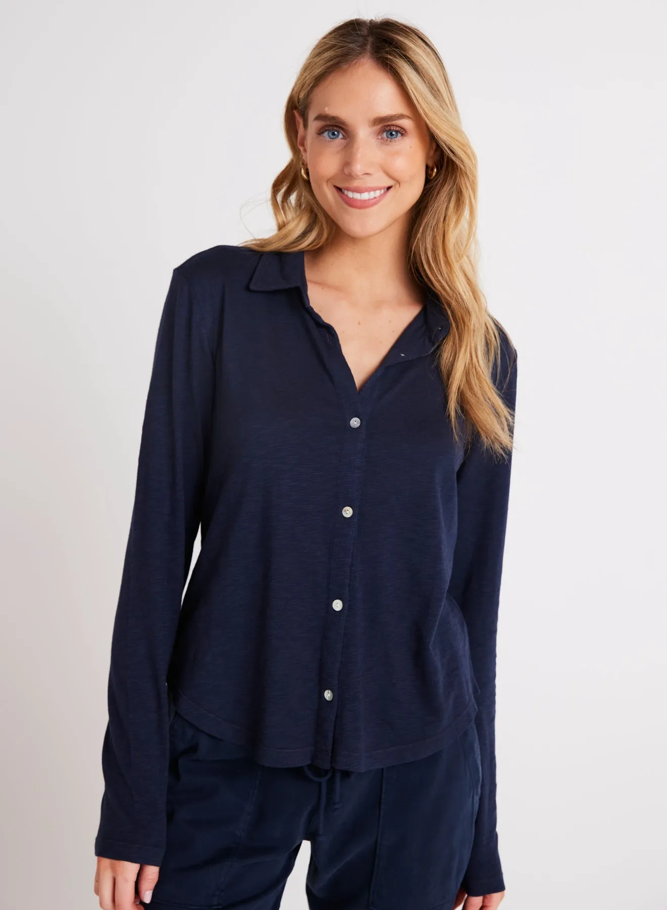 Long Sleeve Knit Button Down - Endless Sea sold by Bella Dahl