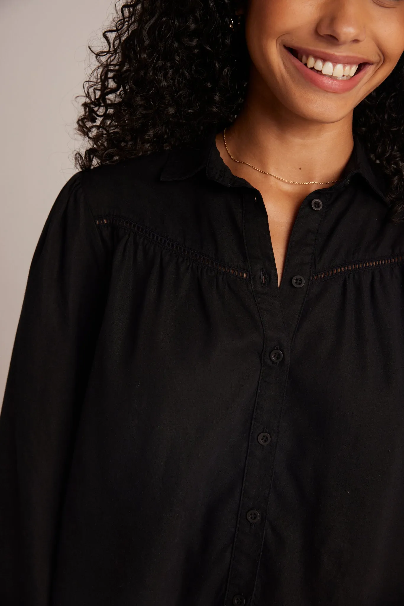 Ladder Trim Long Sleeve Shirt - Black sold by Bella Dahl product image thumbnail 4