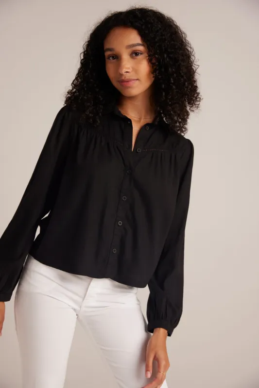 Ladder Trim Long Sleeve Shirt - Black sold by Bella Dahl