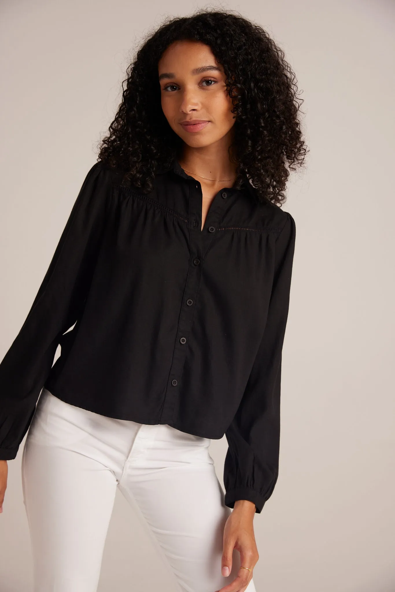 Ladder Trim Long Sleeve Shirt - Black sold by Bella Dahl