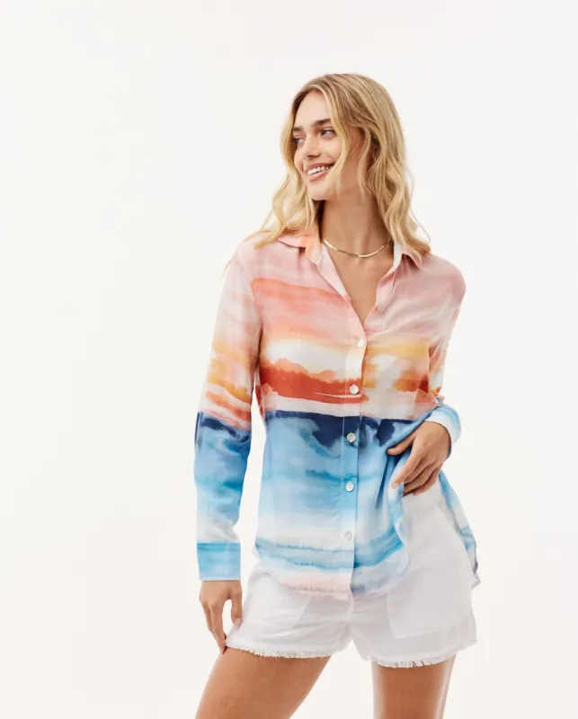 Satin Side Slit Button Down - Horizon Sunset Print sold by Bella Dahl