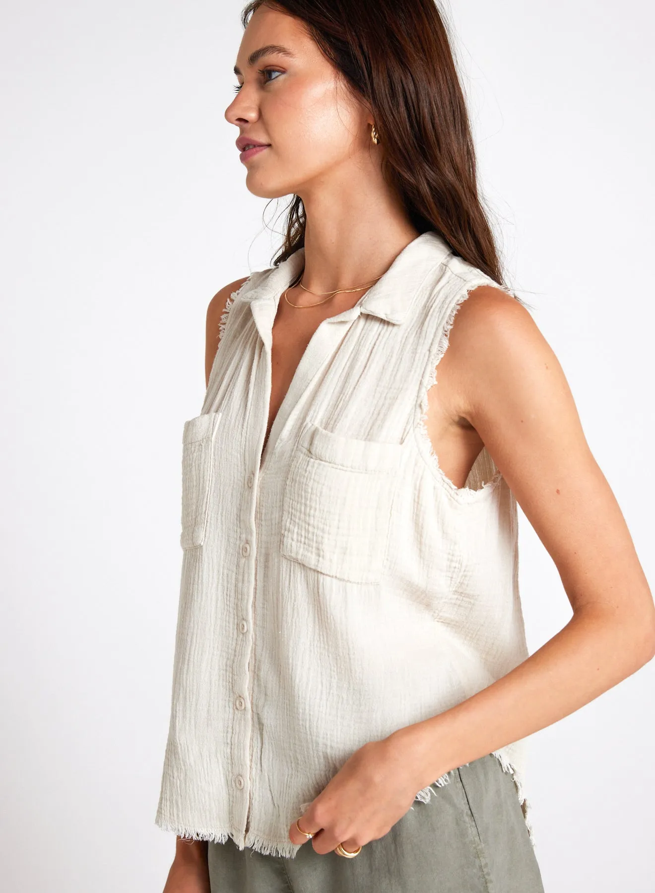 Two Pocket Capri Button Down - Ivory Grey sold by Bella Dahl product image thumbnail 3