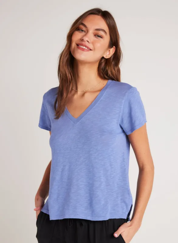 Side Slit V-Neck Tee - Peri Blue sold by Bella Dahl