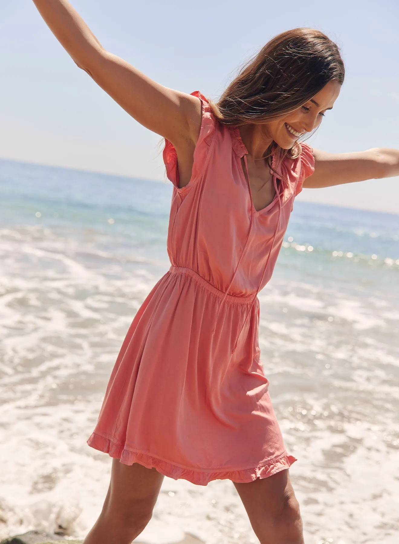 Satin Ruffle Sleeve Mini Dress - Blushed Coral sold by Bella Dahl product image thumbnail 3