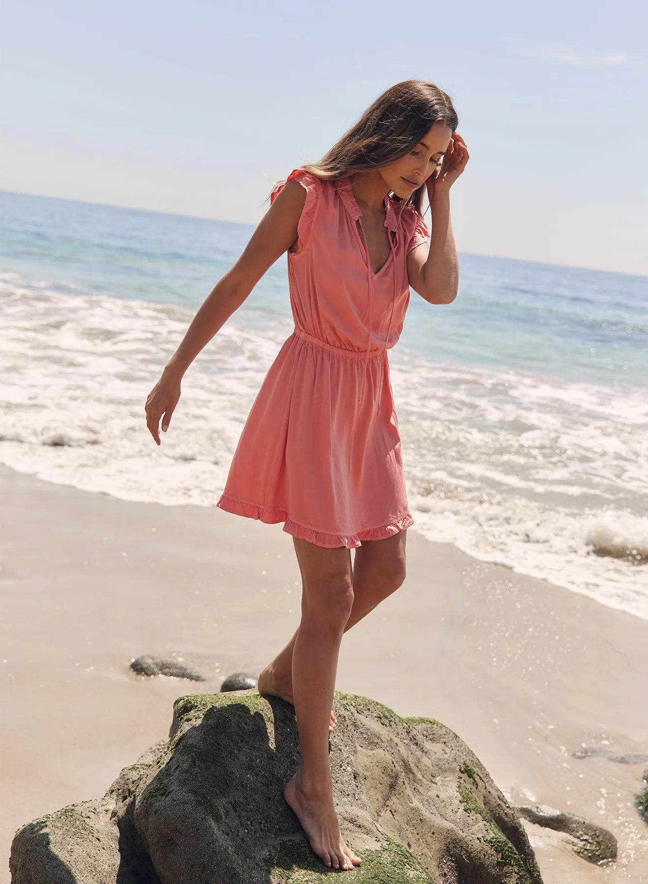 Satin Ruffle Sleeve Mini Dress - Blushed Coral sold by Bella Dahl product image thumbnail 4