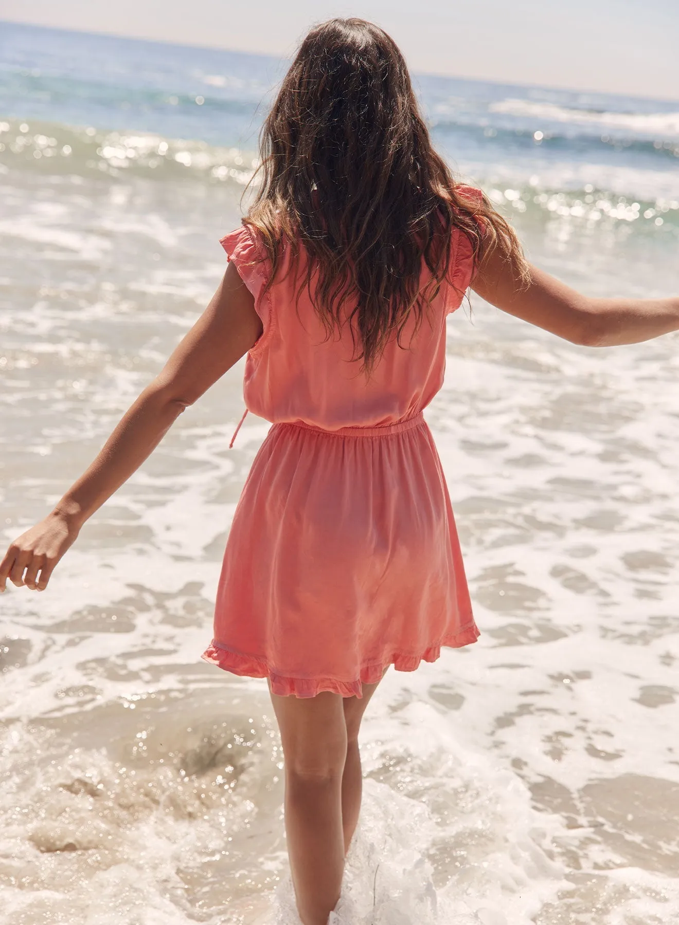 Satin Ruffle Sleeve Mini Dress - Blushed Coral sold by Bella Dahl product image thumbnail 2