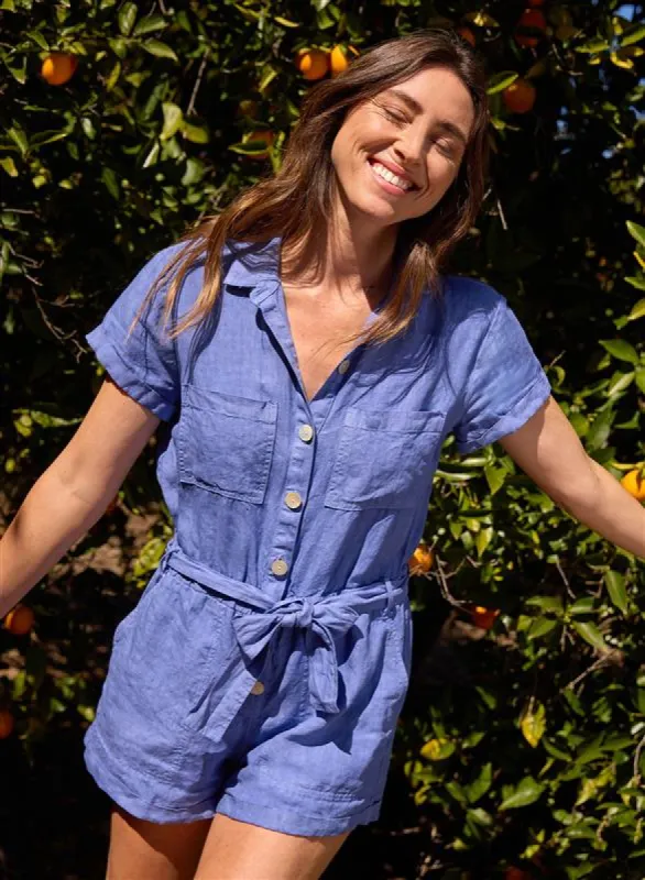 Rolled Hem Utility Romper - Bahia Blue sold by Bella Dahl