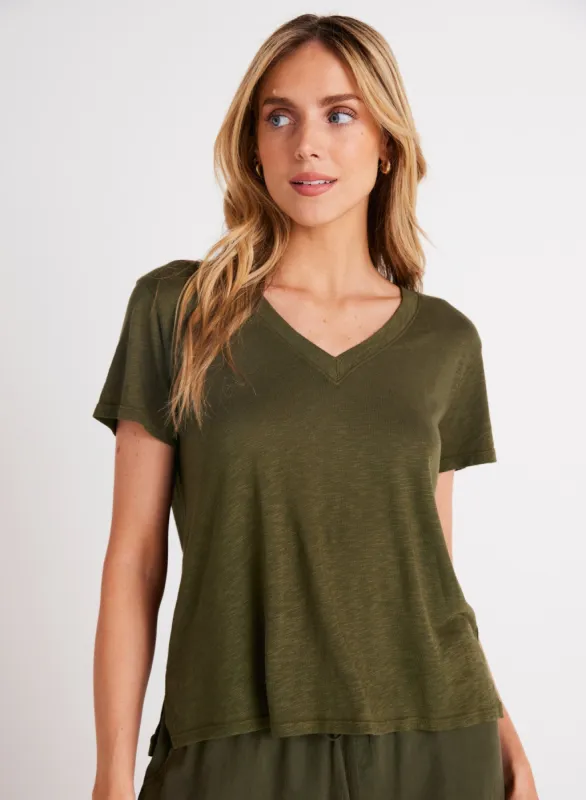 Side Slit V-Neck Tee - Italian Herb sold by Bella Dahl